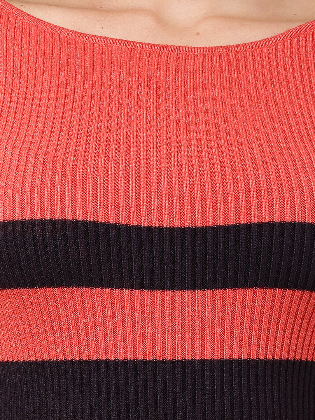 Viscose Round Neck with Full Sleeve Striped Red Bodycon Dress