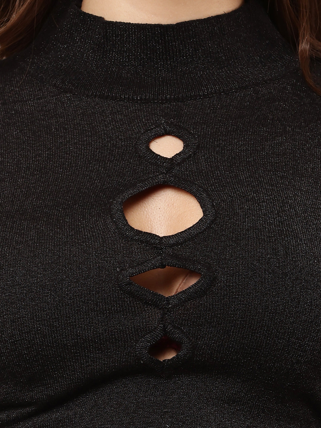Viscose Full Sleeve with Turtle-Neck Black Top