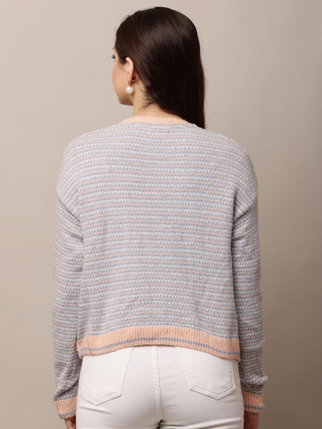 Acrylic Full Sleeve with Round Neck waist loose Sky Blue Sweater