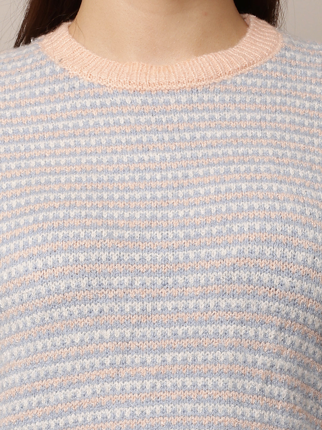 Acrylic Full Sleeve with Round Neck waist loose Sky Blue Sweater