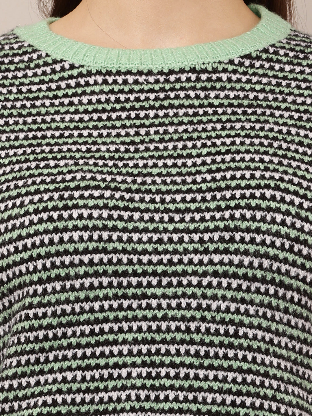 Acrylic Full Sleeve with Round Neck waist loose Green Sweater