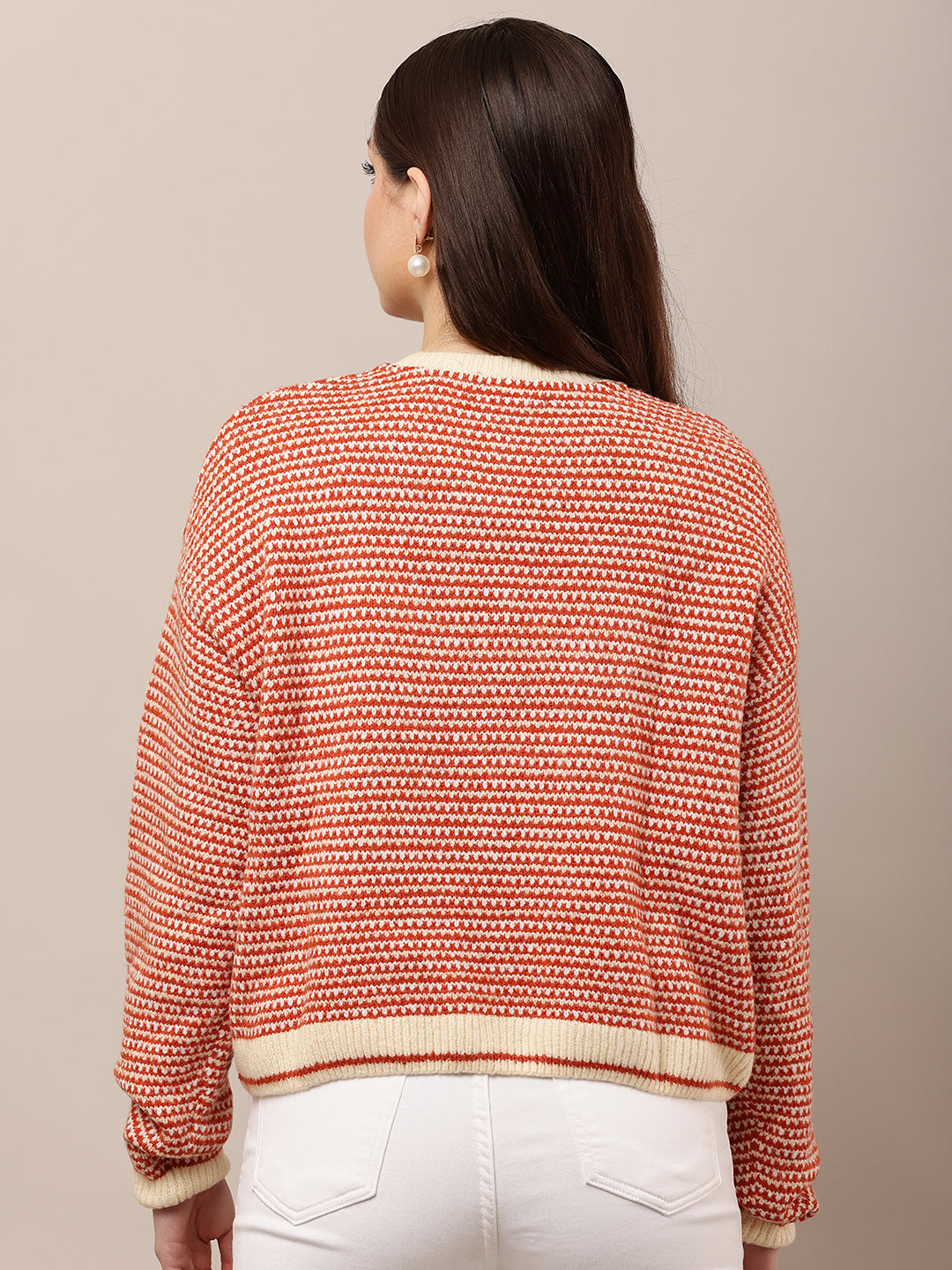 Acrylic Full Sleeve with Round Neck waist loose Red Sweater