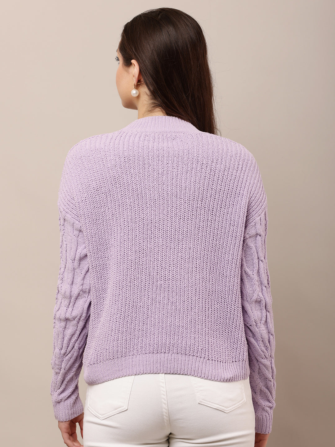 Acrylic Full Sleeve with Round Neck Knitted Purple Sweater