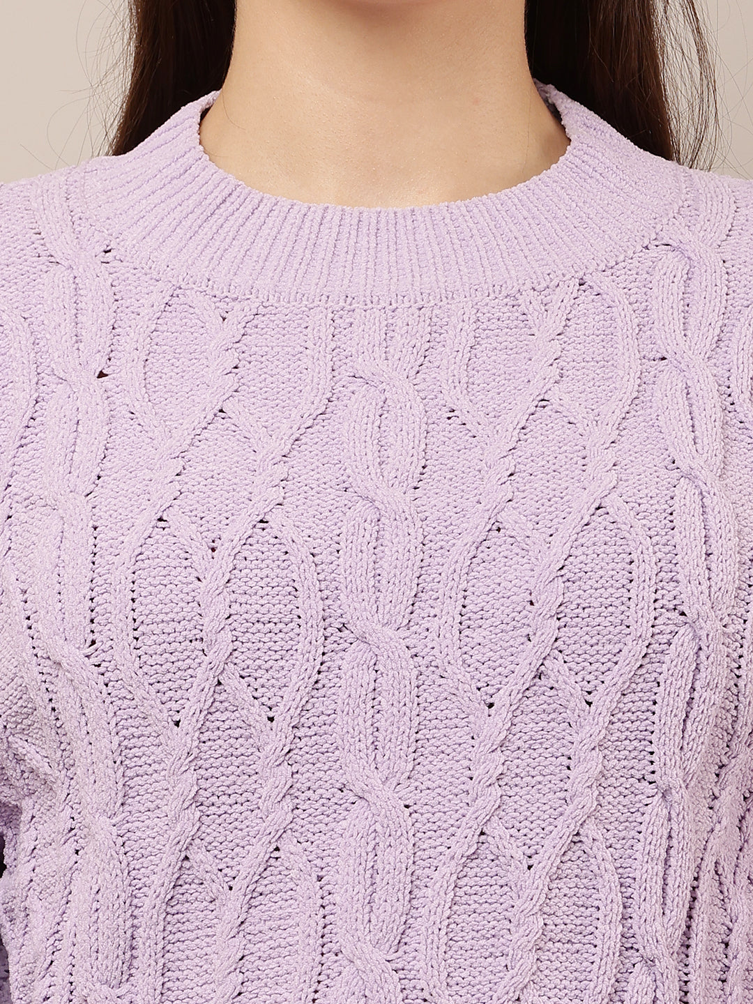 Acrylic Full Sleeve with Round Neck Knitted Purple Sweater
