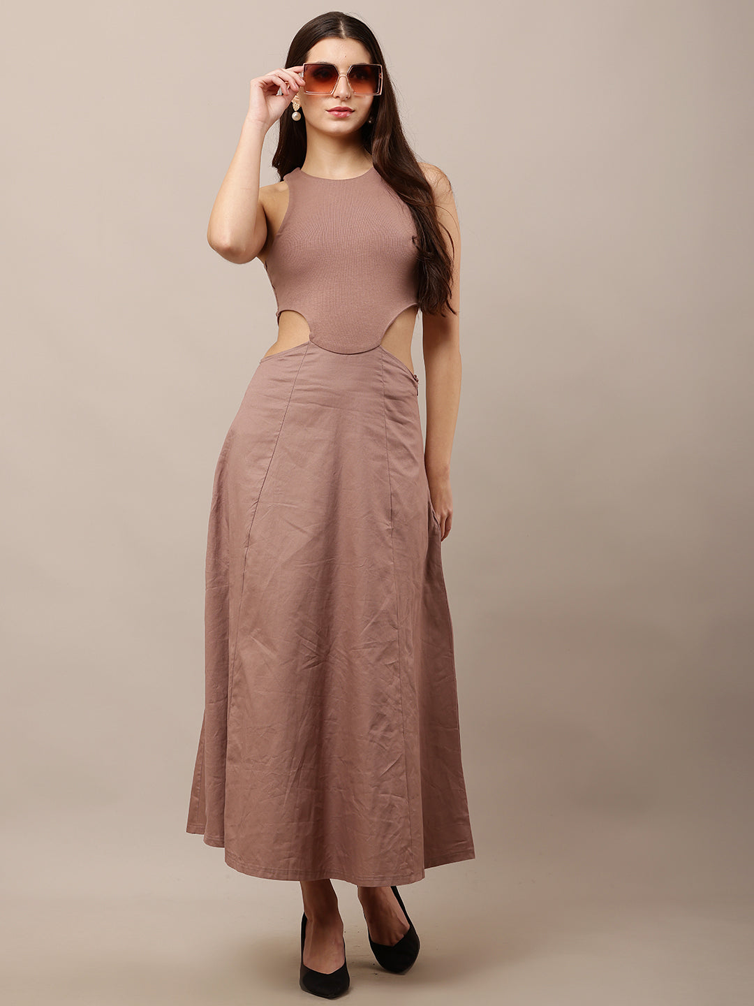 Versatile Cotton Office to Party Ready Light Taupe Dress
