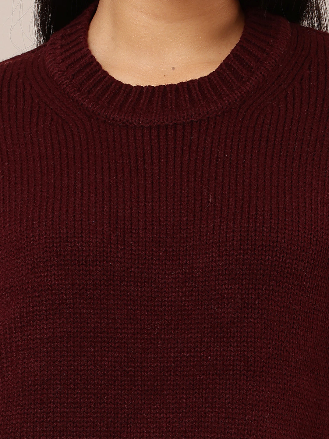 Acrylic Full Sleeve with Round Neck Maroon loose style sweater