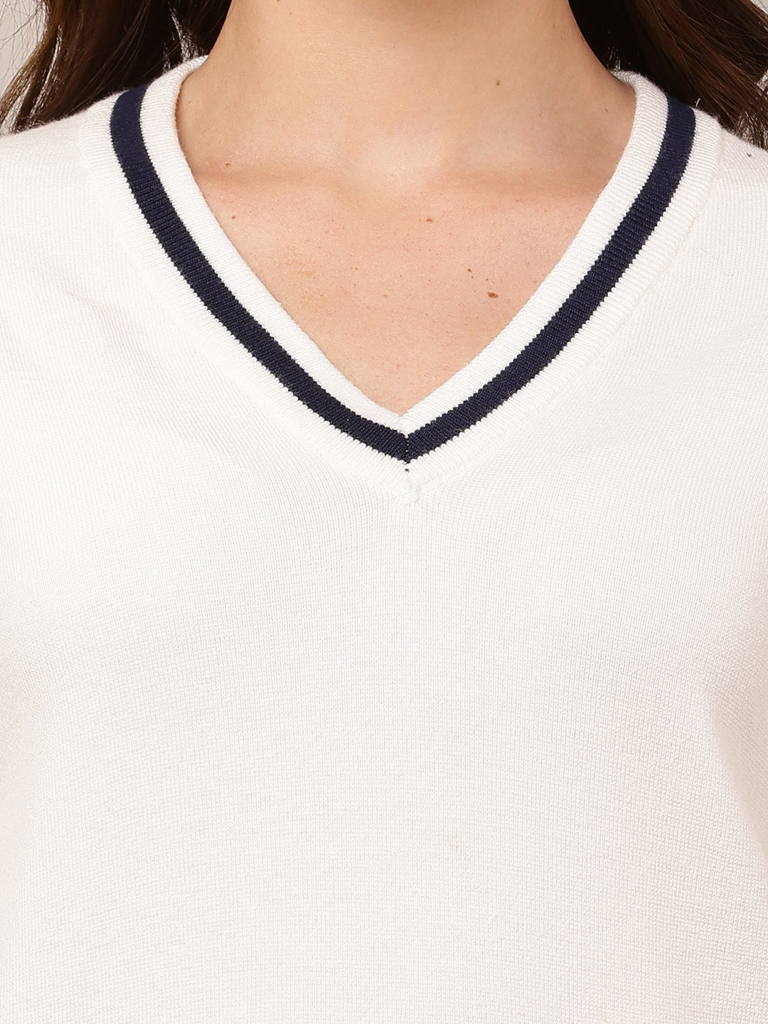Viscose V-Neck with Full Sleeve white Sweater