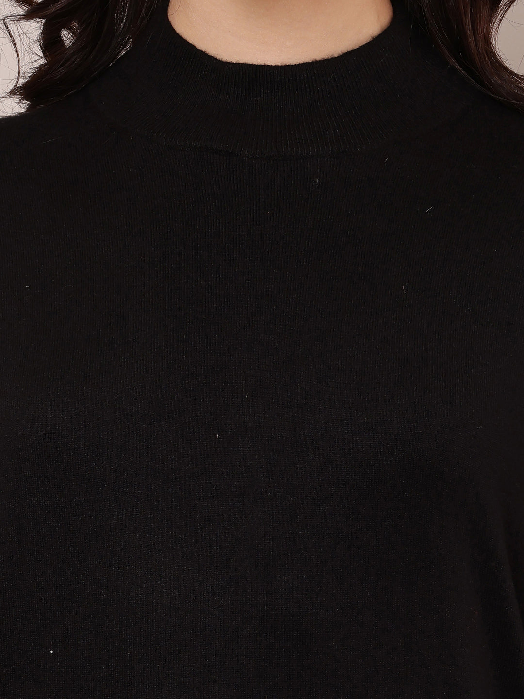 Viscose Full Sleeve with Turtle Neck Black Straight Dress