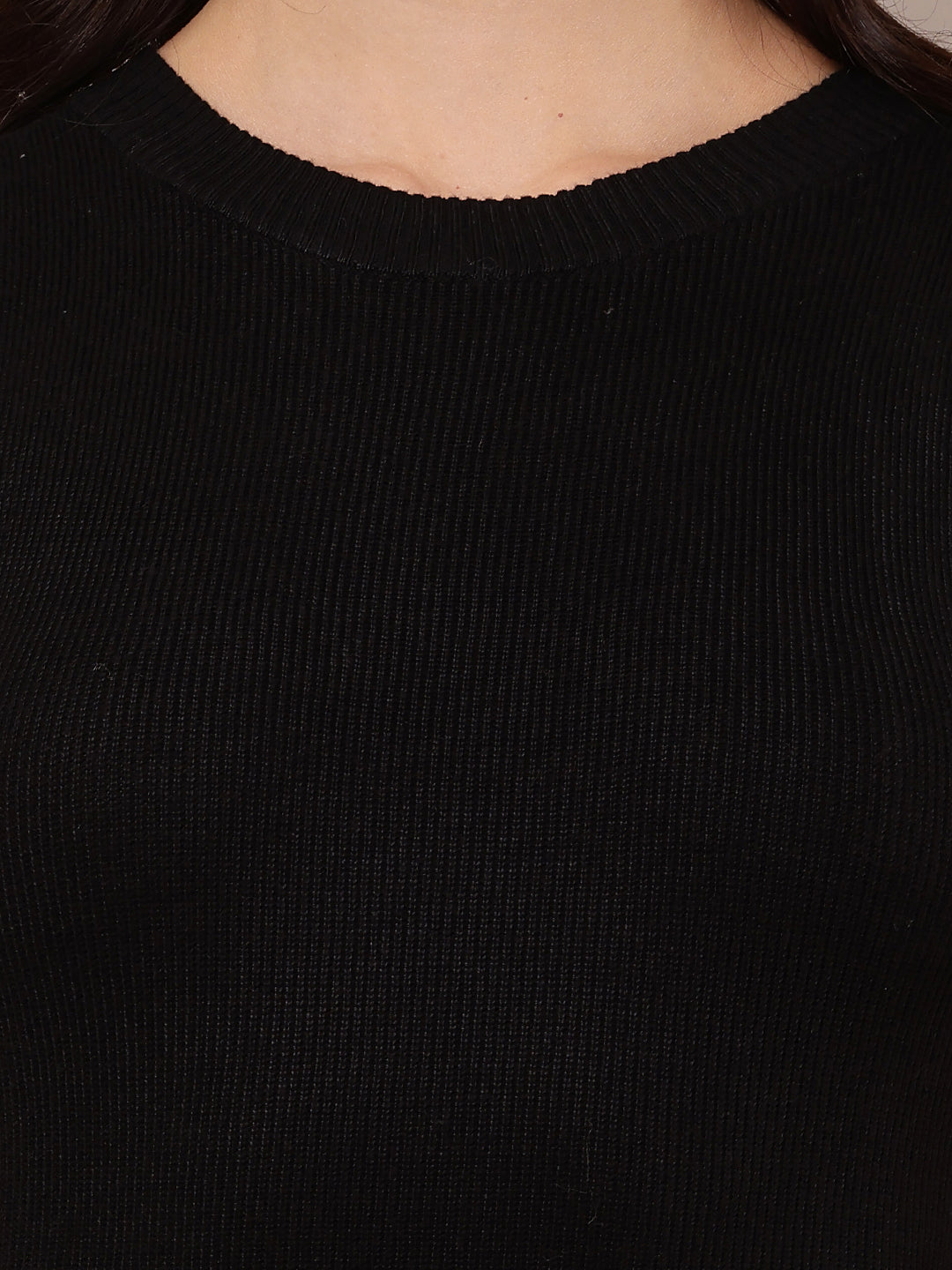 Viscose Round Neck with Sleeveless Bodycon Black Dress