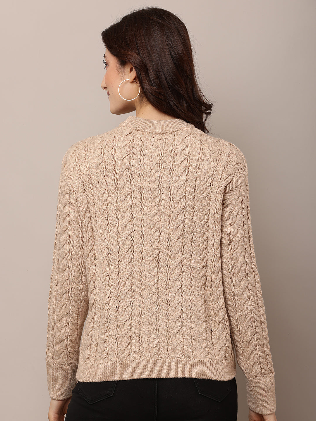 Acrylic Full Sleeve with Round Neck cable knit Grey Sweater