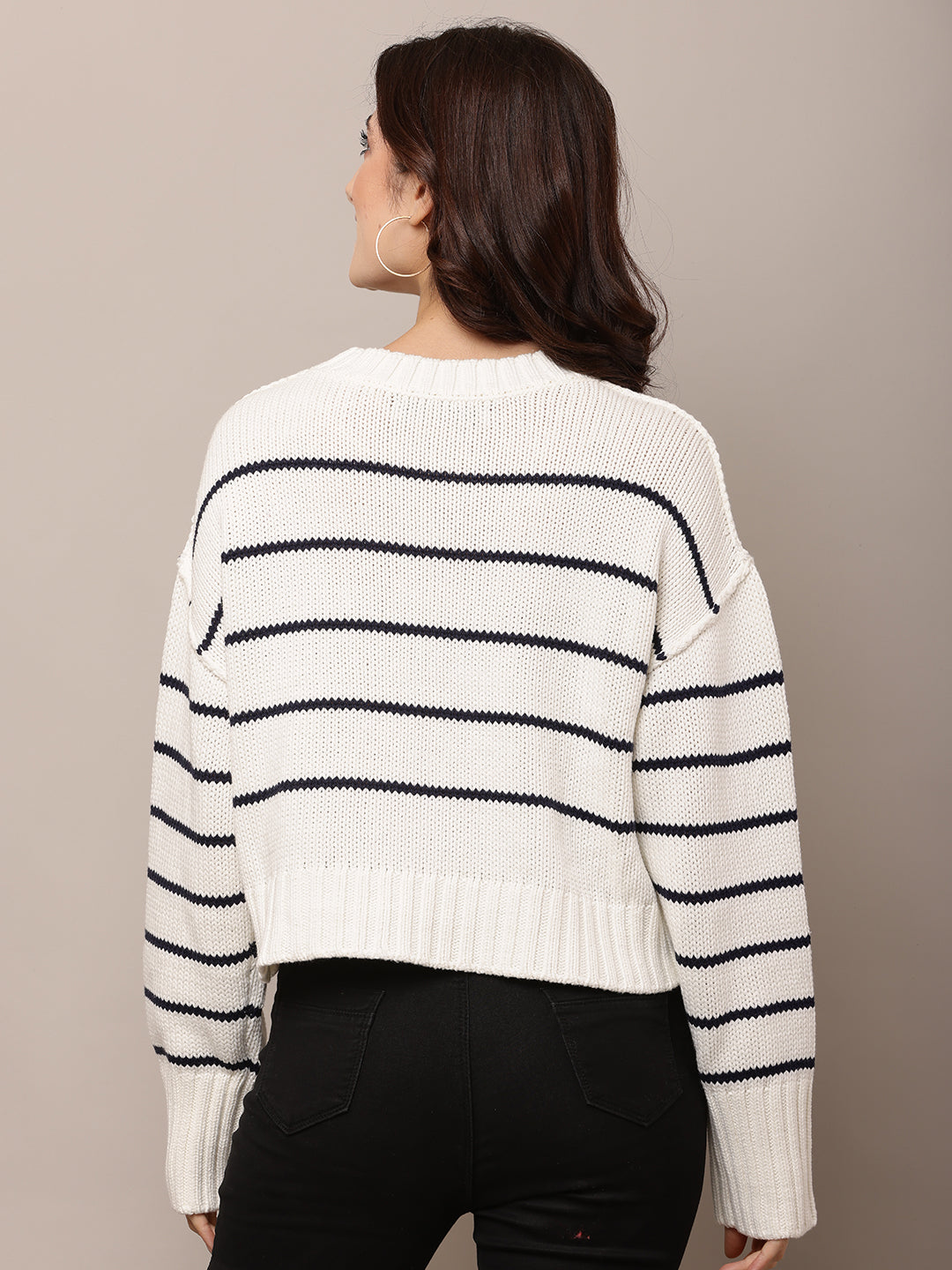 Acrylic Full Sleeve with Round Neck White Baggy Style sweater
