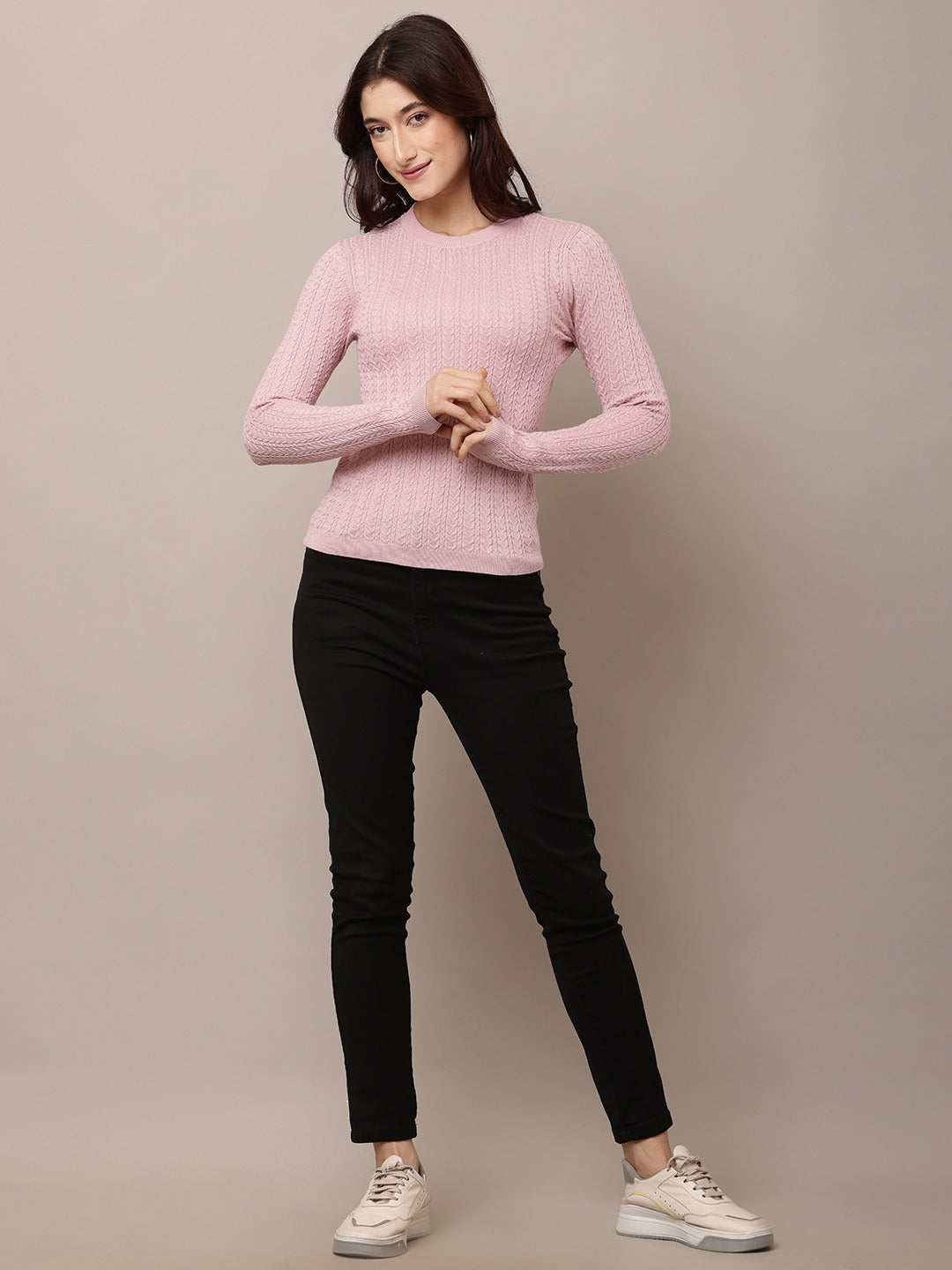Viscose Full Sleeve with Round Neck Rose Pink Pre Winter Sweater