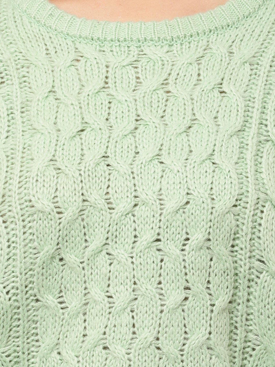 Acrylic Full Sleeve with Round Neck Cable knit Sea Green sweater