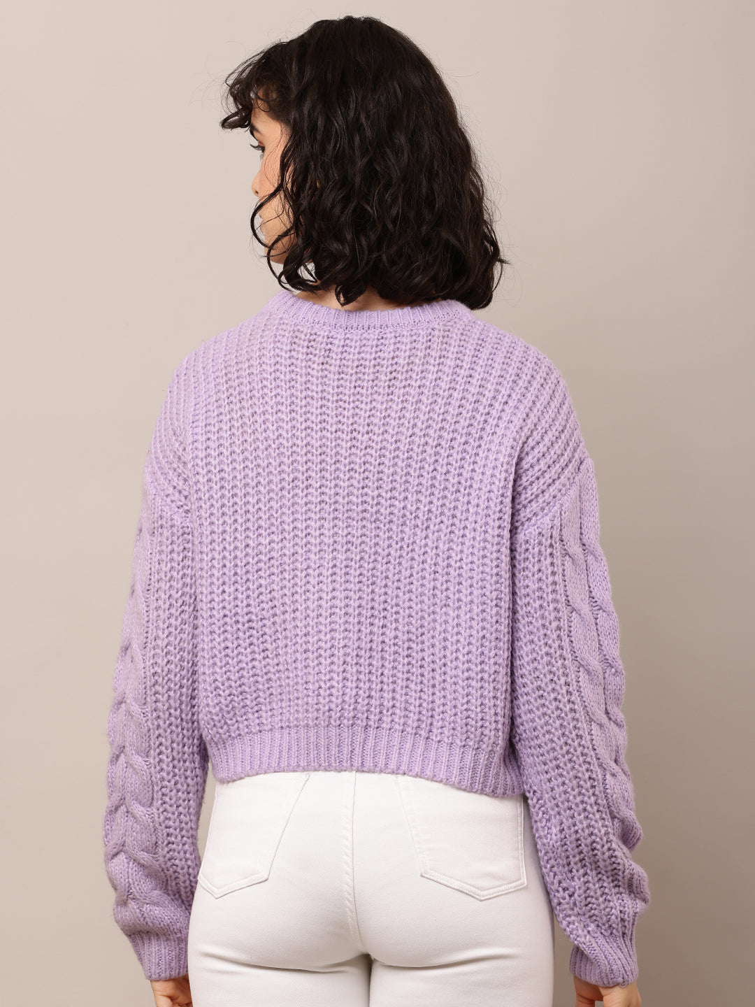 Acrylic Full Sleeve with Round Neck Cable knit Purple sweater