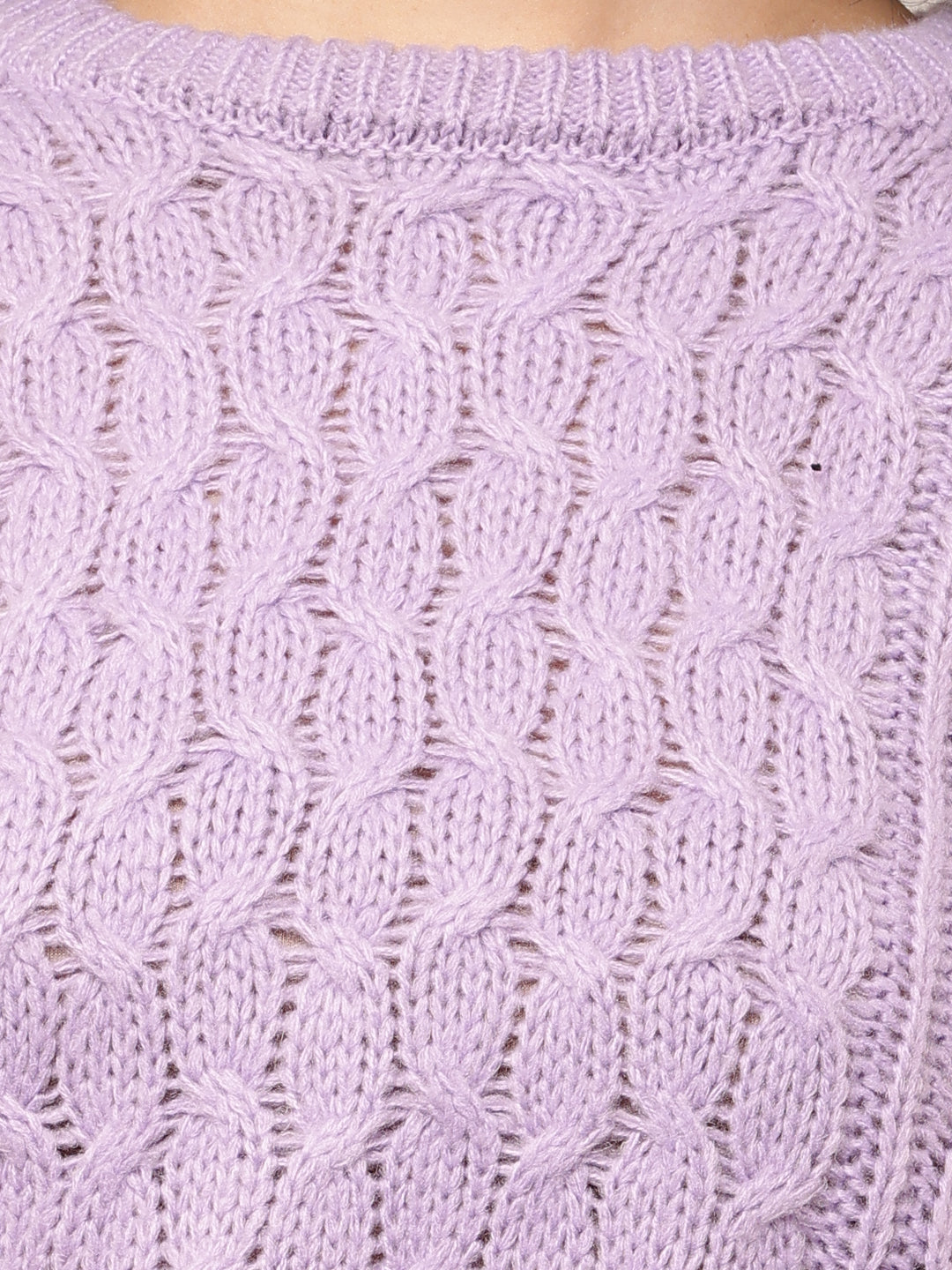 Acrylic Full Sleeve with Round Neck Cable knit Purple sweater