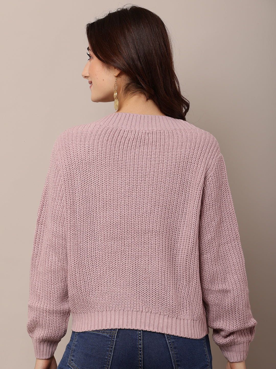 Acrylic Full Sleeve with V-Neck Purple knitted Sweater