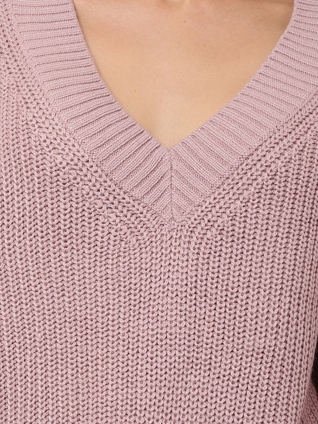 Acrylic Full Sleeve with V-Neck Purple knitted Sweater