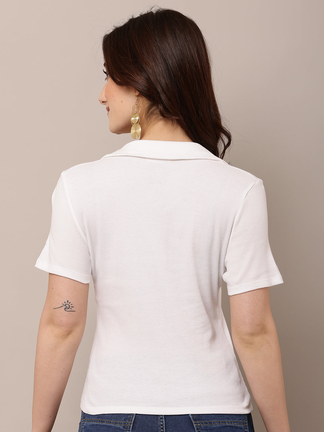 Cotton Short Sleeve with Polo Neck White T-shirt