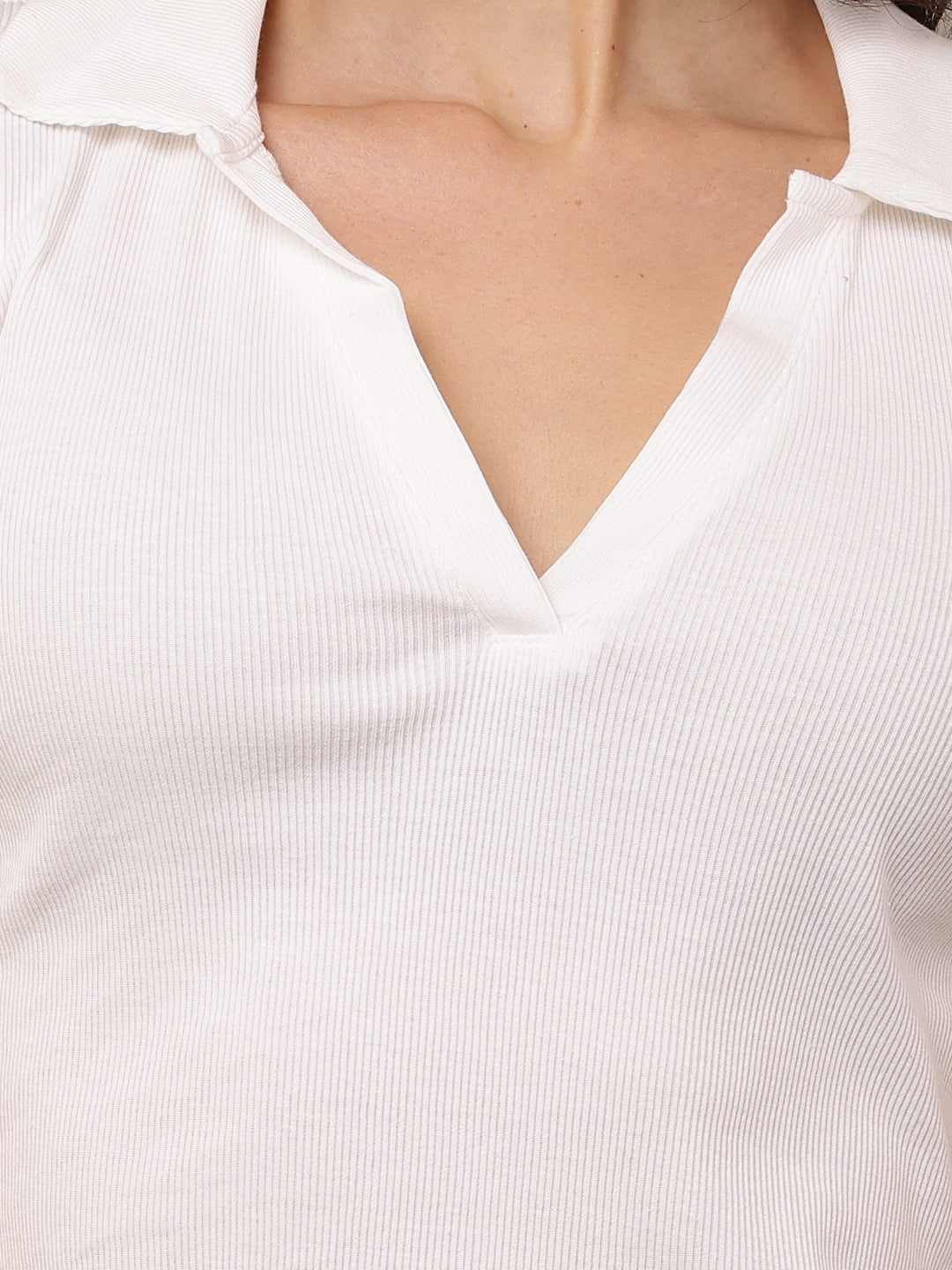 Cotton Short Sleeve with Polo Neck White T-shirt