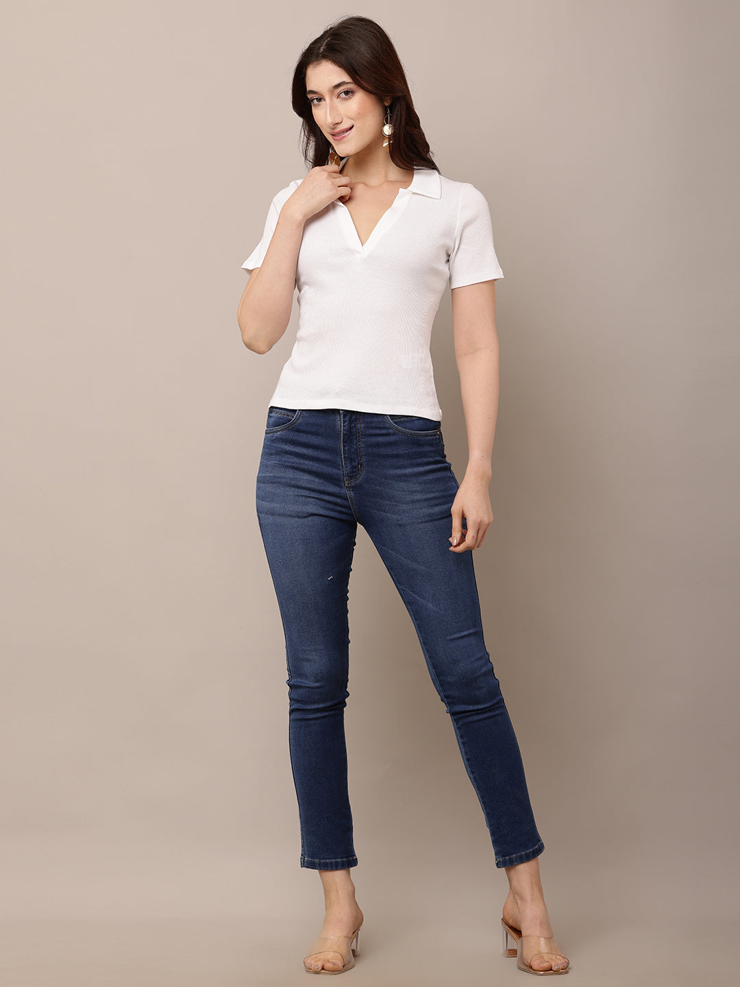 Cotton Short Sleeve with Polo Neck White T-shirt