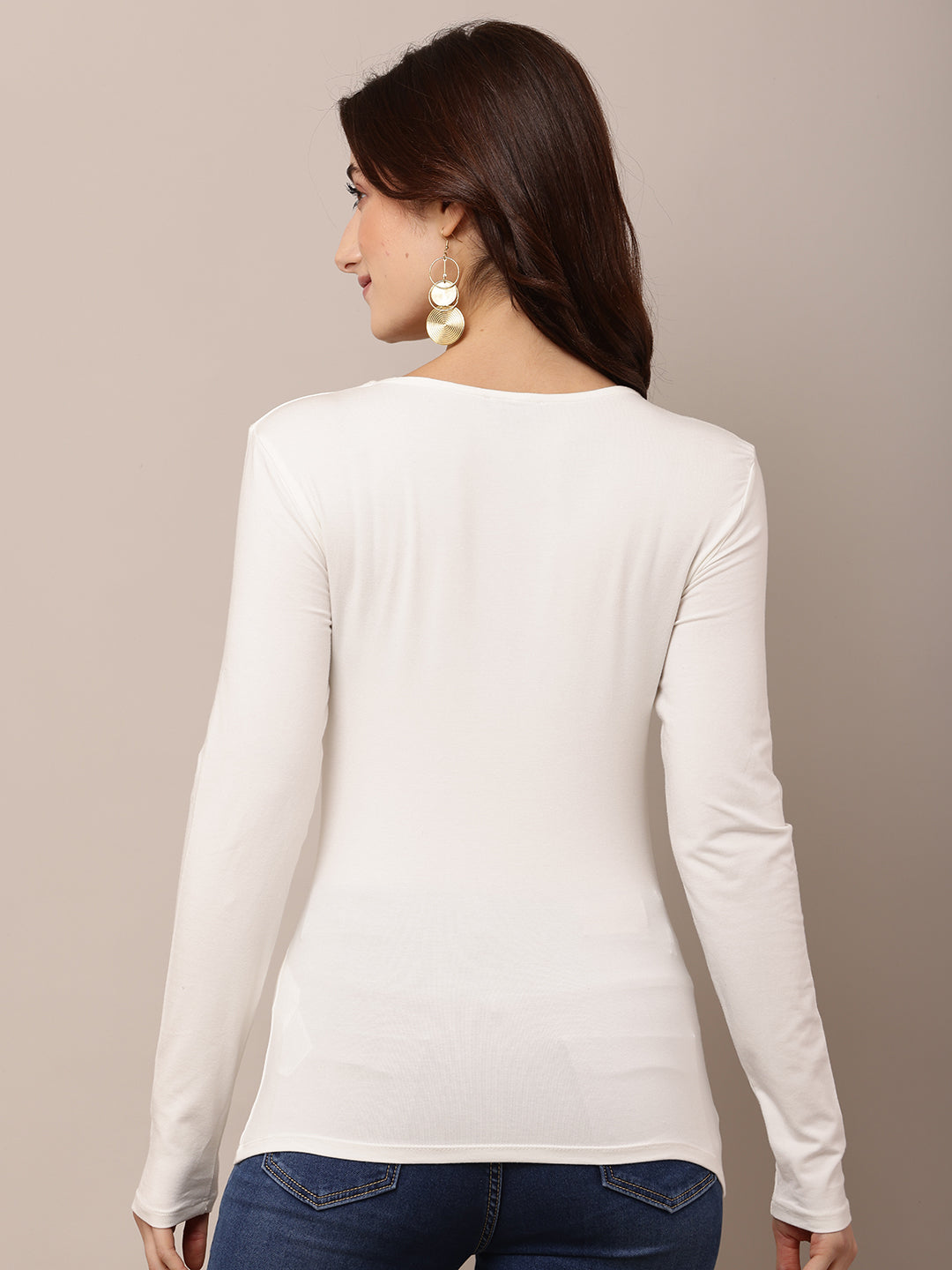 Viscose Full Sleeve with Round Neck White T-shirt