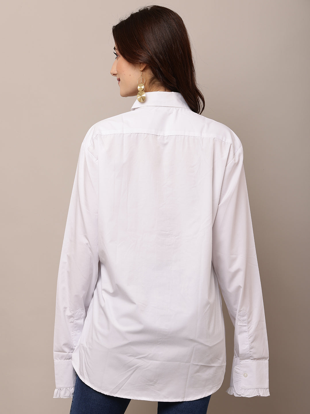 Cotton Full Sleeve with shirt Collar Ruffle White Shirt