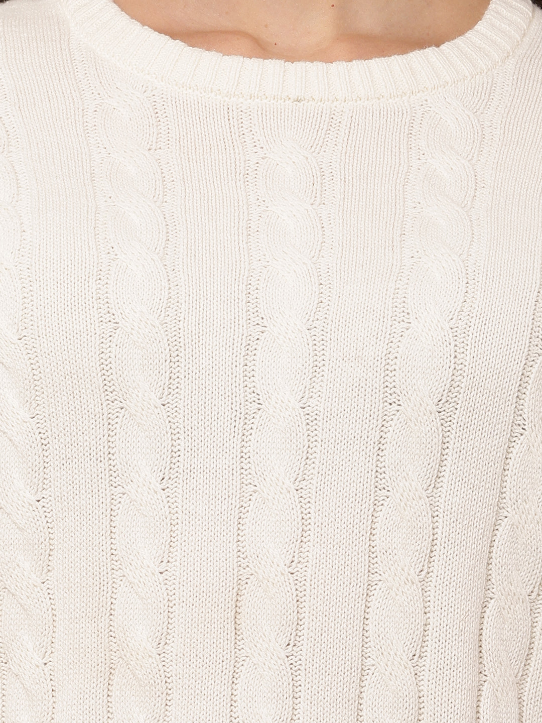 Cotton Full Sleeve with Round Neck White Sweater