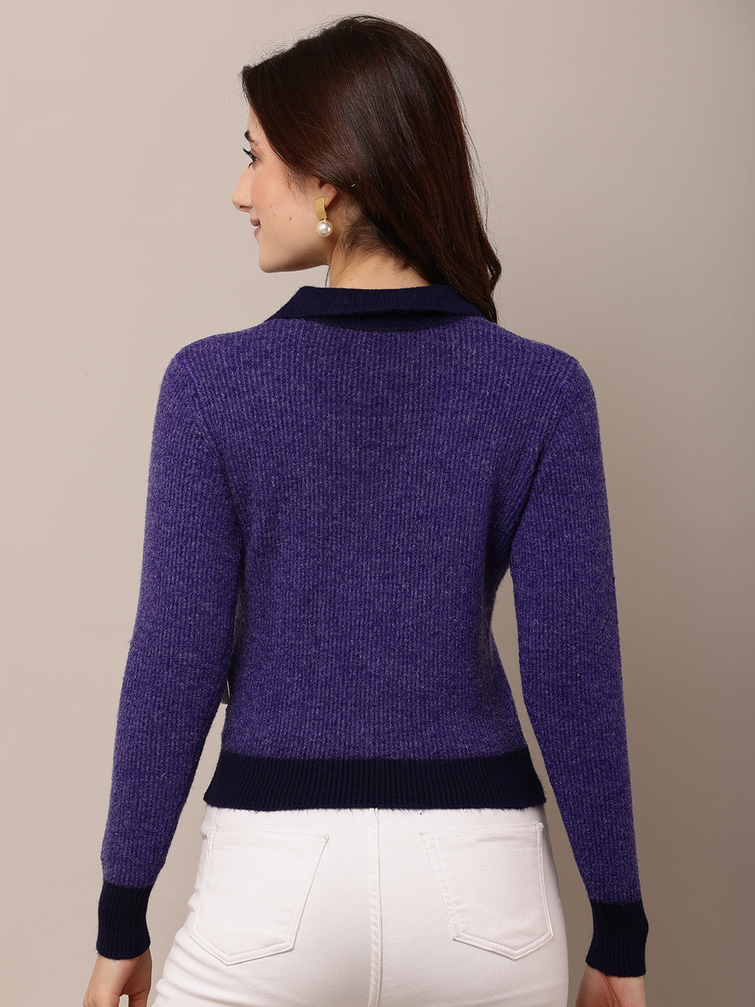 Nylon Full Sleeve with V-Neck Purple Sweater