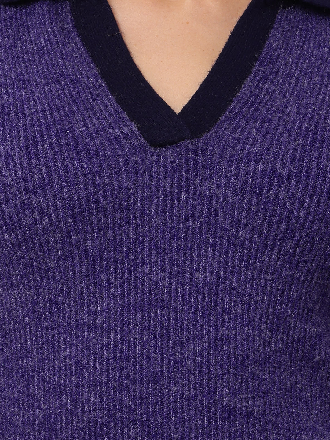 Nylon Full Sleeve with V-Neck Purple Sweater