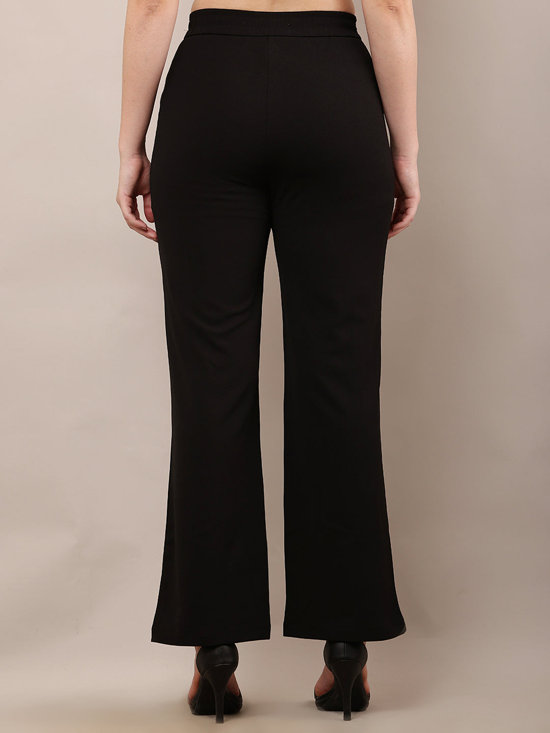 NoBarr Women’s Polyester Front Elastic Button Closure and Black Wide leg Trouser