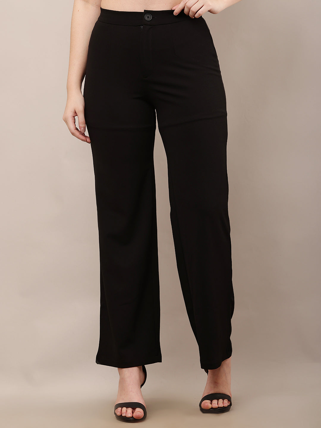 NoBarr Women’s Polyester Front Elastic Button Closure and Black Wide leg Trouser