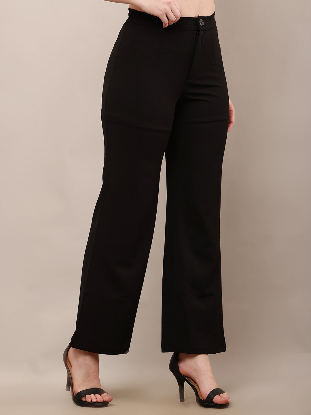 NoBarr Women’s Polyester Front Elastic Button Closure and Black Wide leg Trouser
