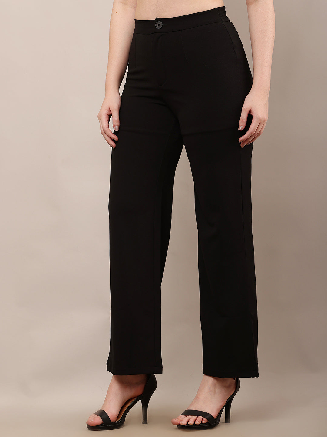 NoBarr Women’s Polyester Front Elastic Button Closure and Black Wide leg Trouser