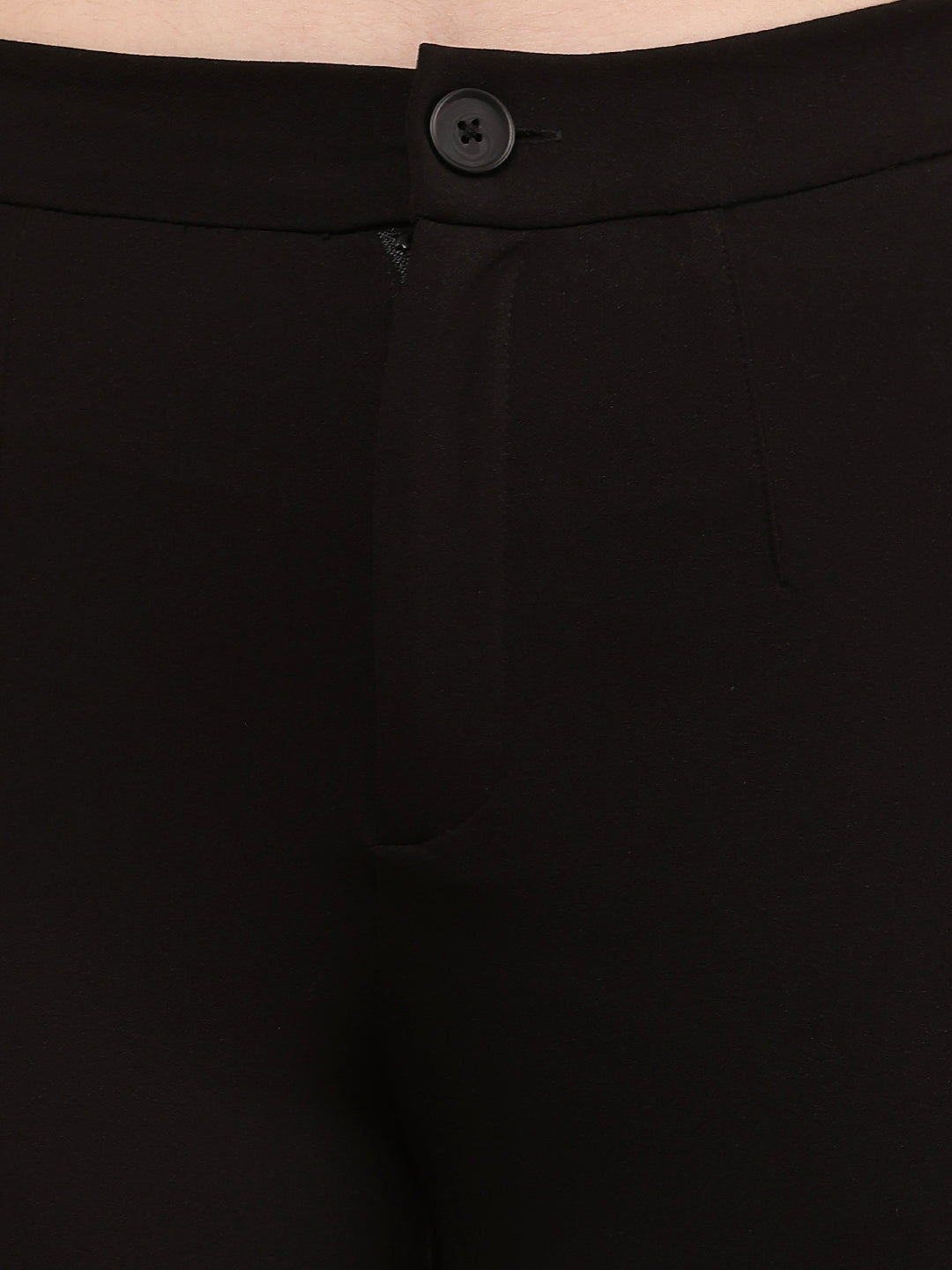 NoBarr Women’s Polyester Front Elastic Button Closure and Black Wide leg Trouser