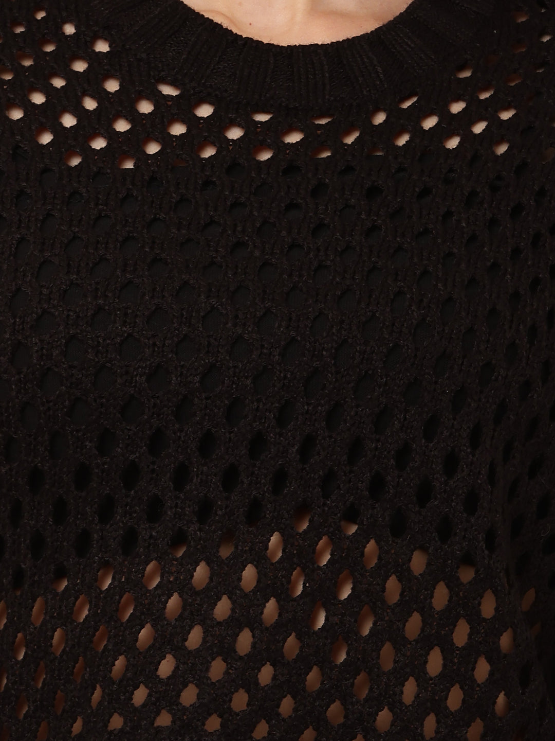 Acrylic Full Sleeve with Round Neck Crochet Black Sweater