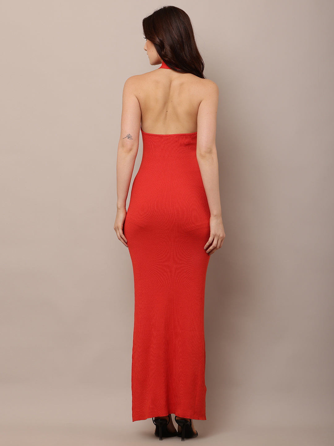 Viscose Sleeveless crossover Halter Neck Maxi Red Bodycon Dress