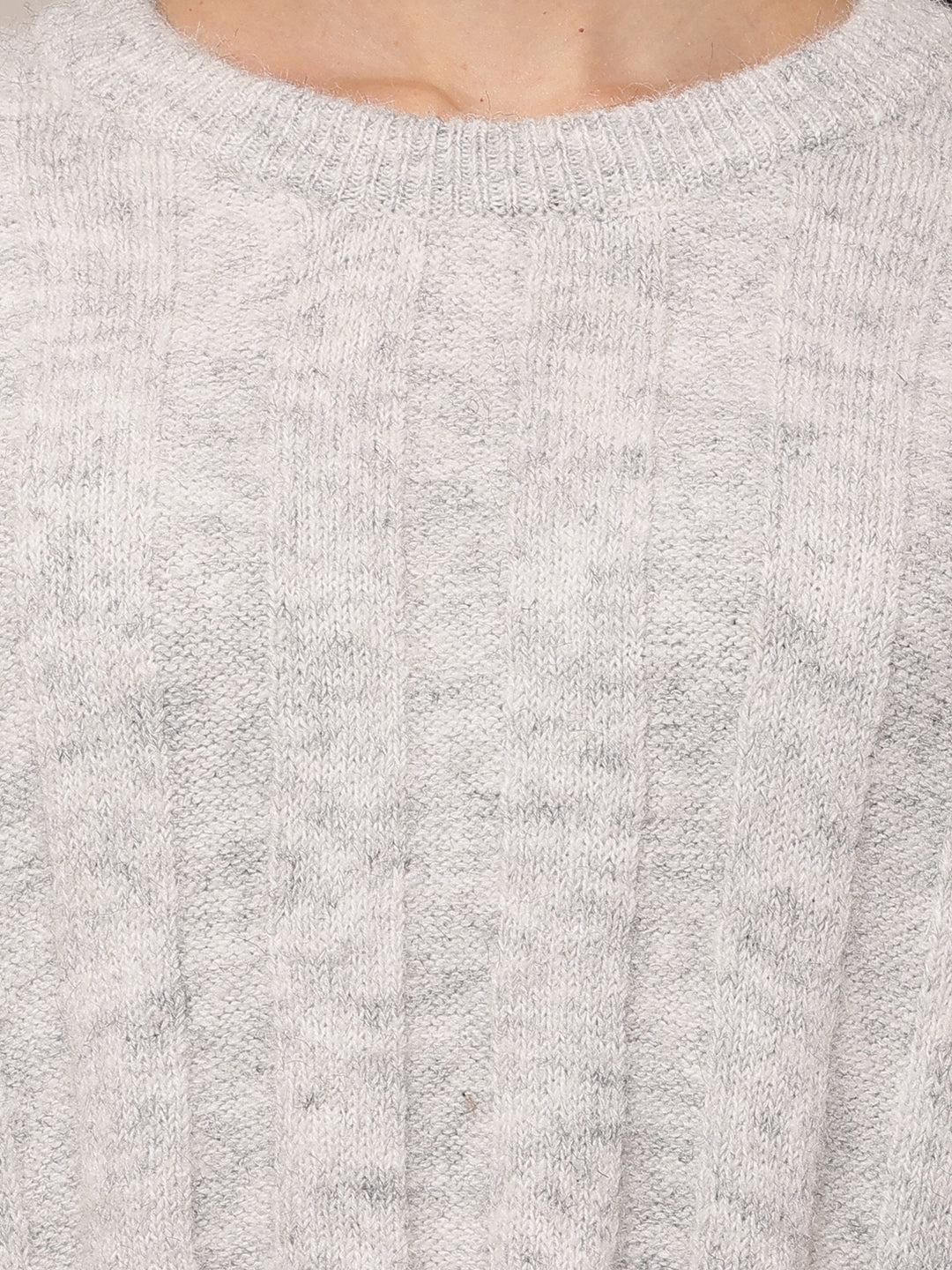 Polyester Full Sleeve with Round Neck Light Grey Baggy style Sweater