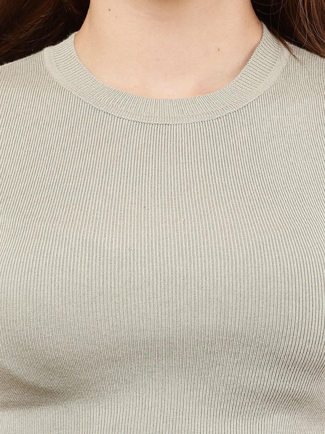 Viscose Round Neck with Half Sleeve Ribbed Crop Sea Green Top