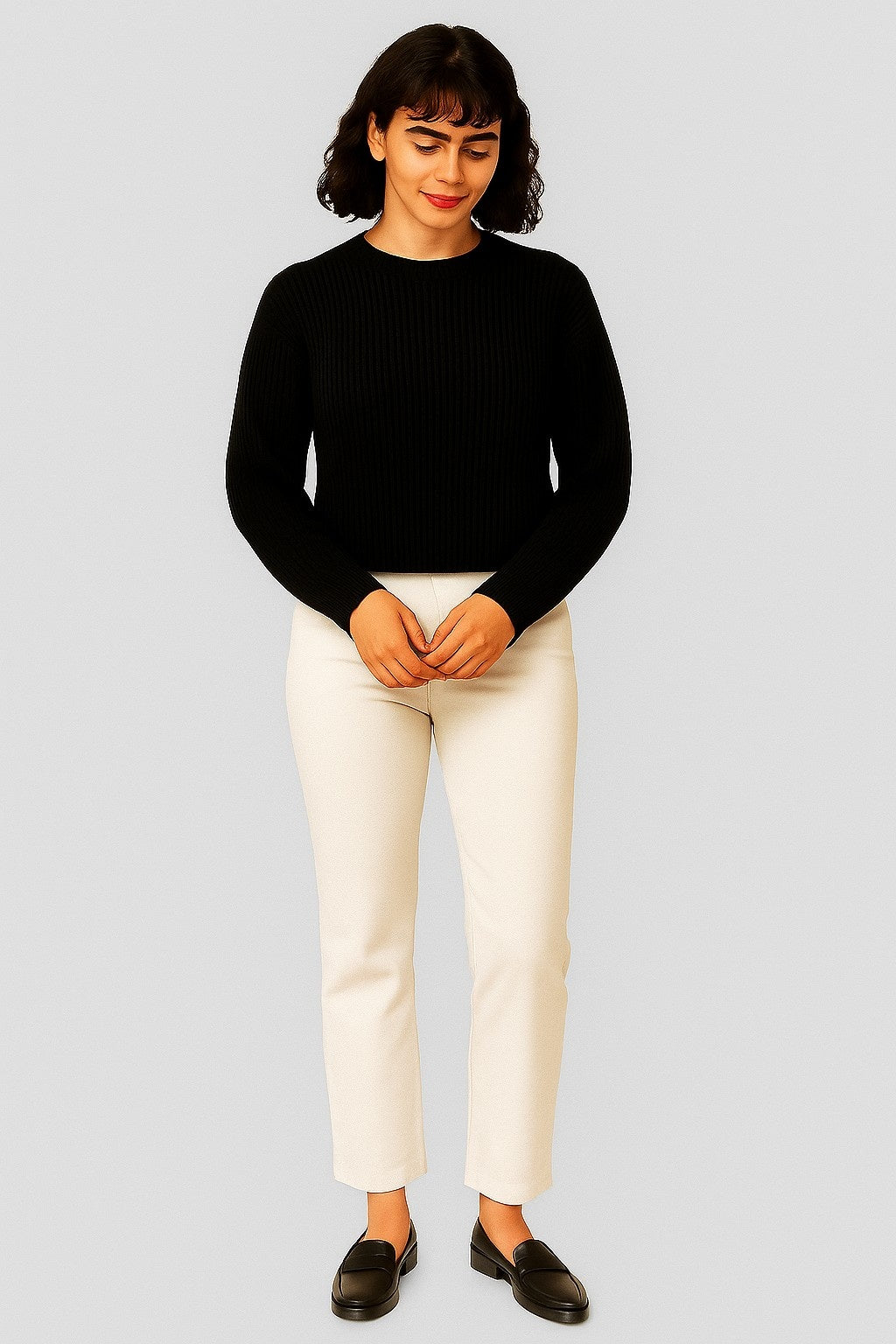 Acrylic Full Sleeve Black Drop-Shoulder Sweater