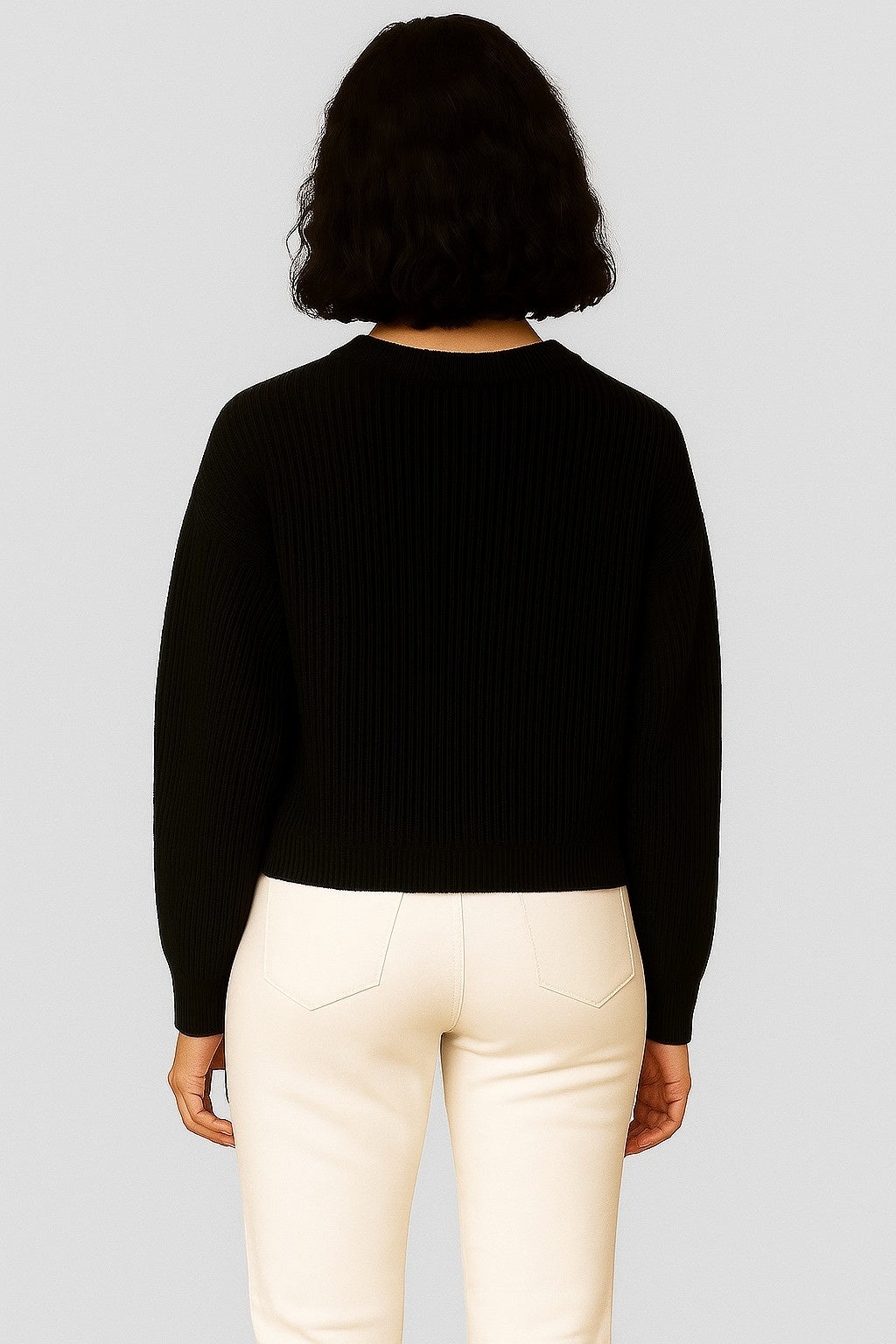 Acrylic Full Sleeve Black Drop-Shoulder Sweater