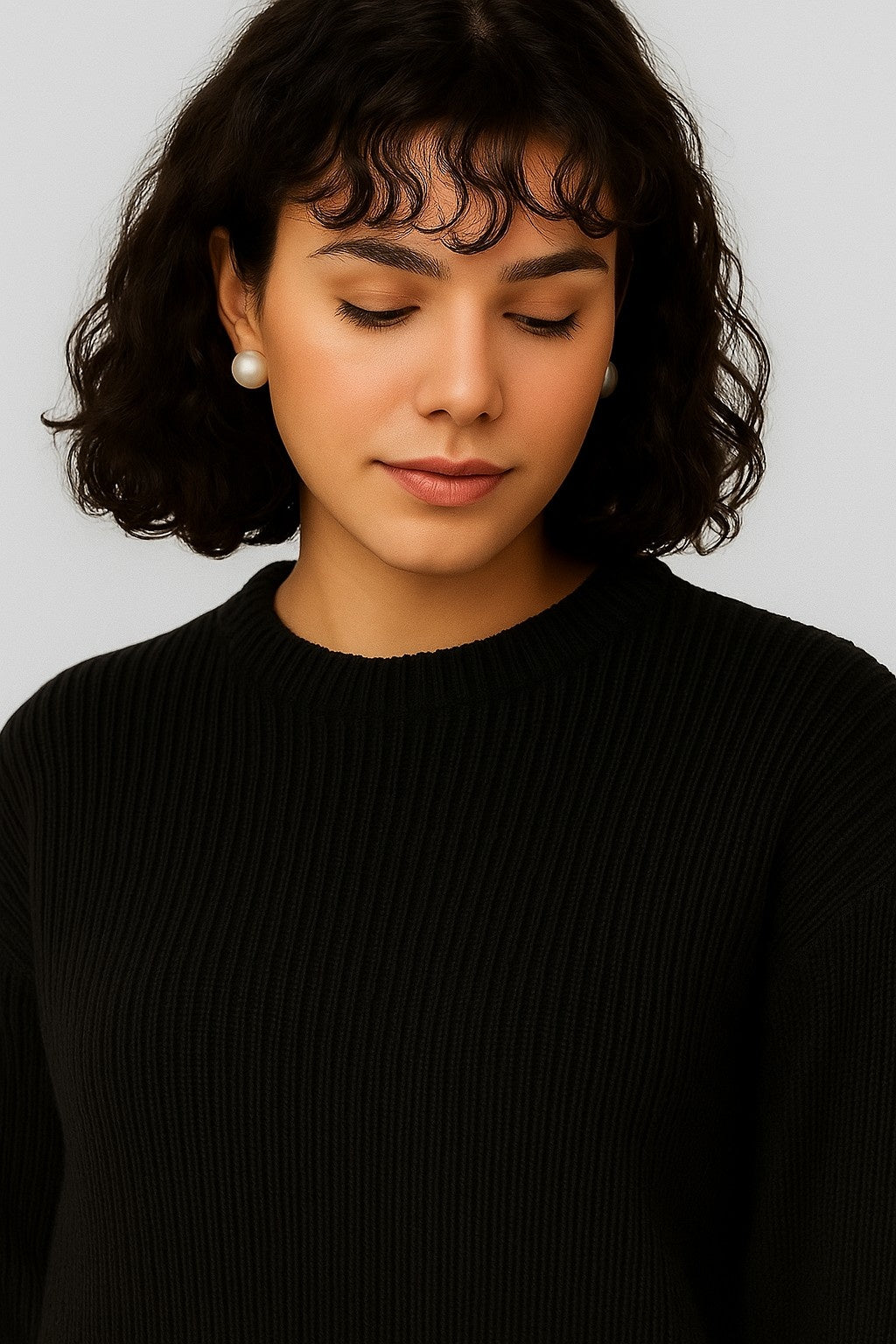 Acrylic Full Sleeve Black Drop-Shoulder Sweater