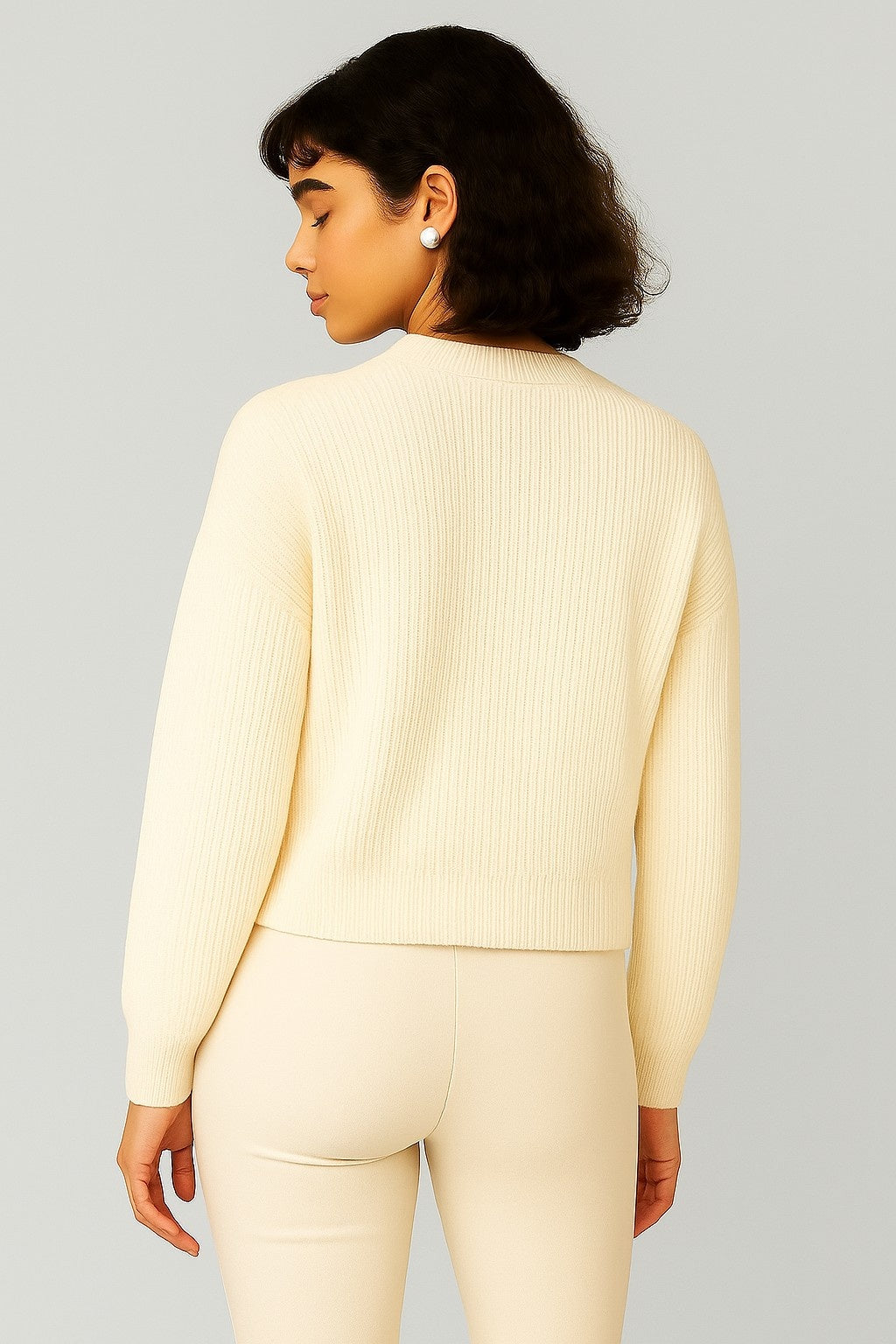Acrylic Full Sleeve White Drop-Shoulder Sweater