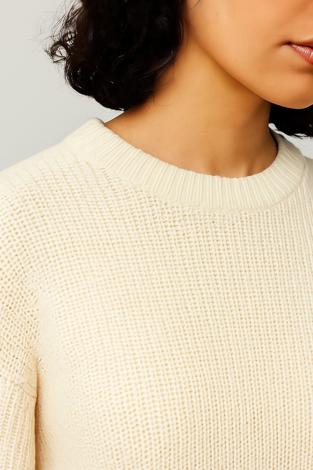 Acrylic Full Sleeve White Drop-Shoulder Sweater