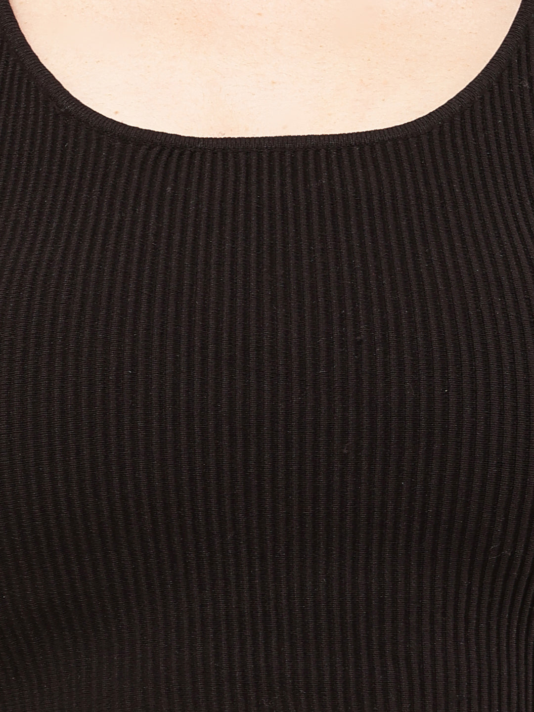 Nylon Round Neck with Sleeveless Black Crop Top