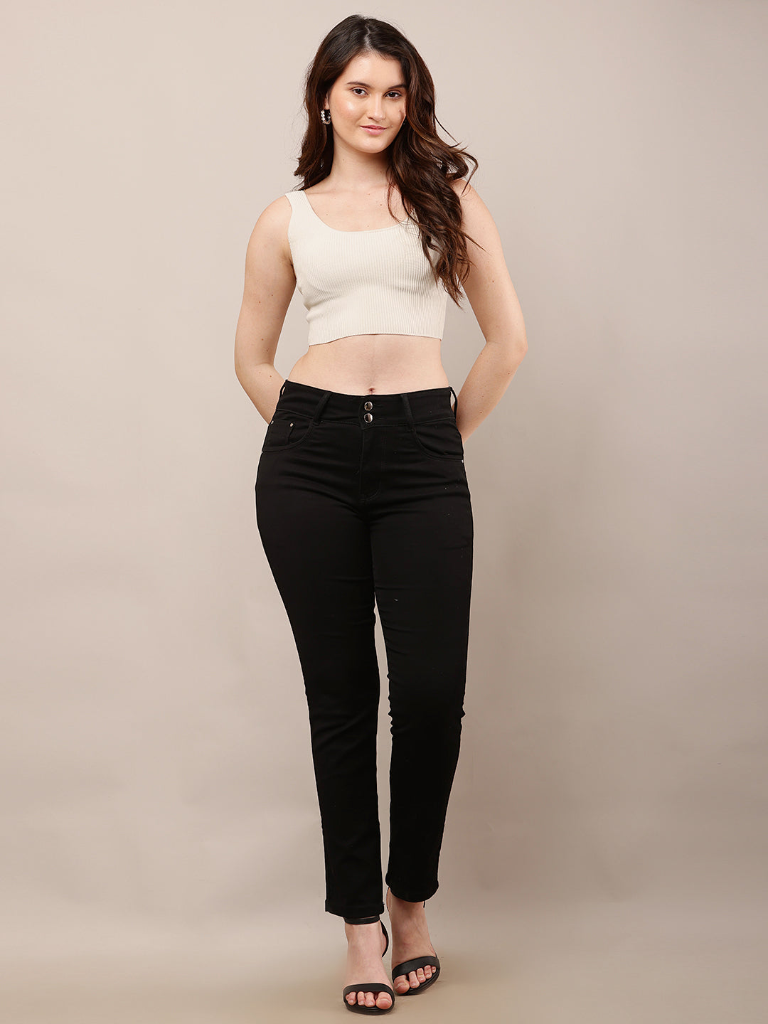 Nylon Round Neck with Sleeveless Light Grey Crop Top