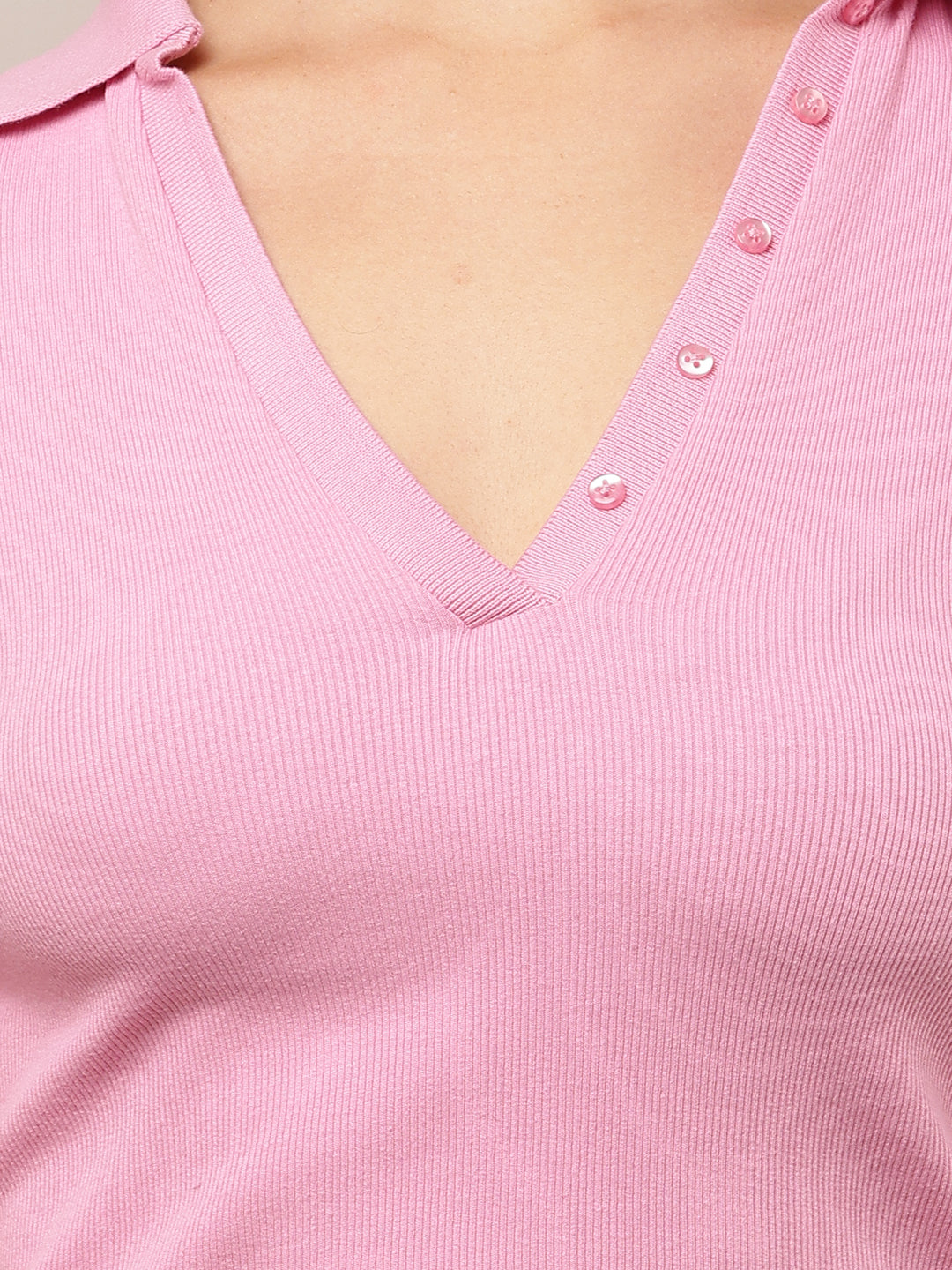 Cotton Short Sleeve with Polo Neck Pink T-Shirt