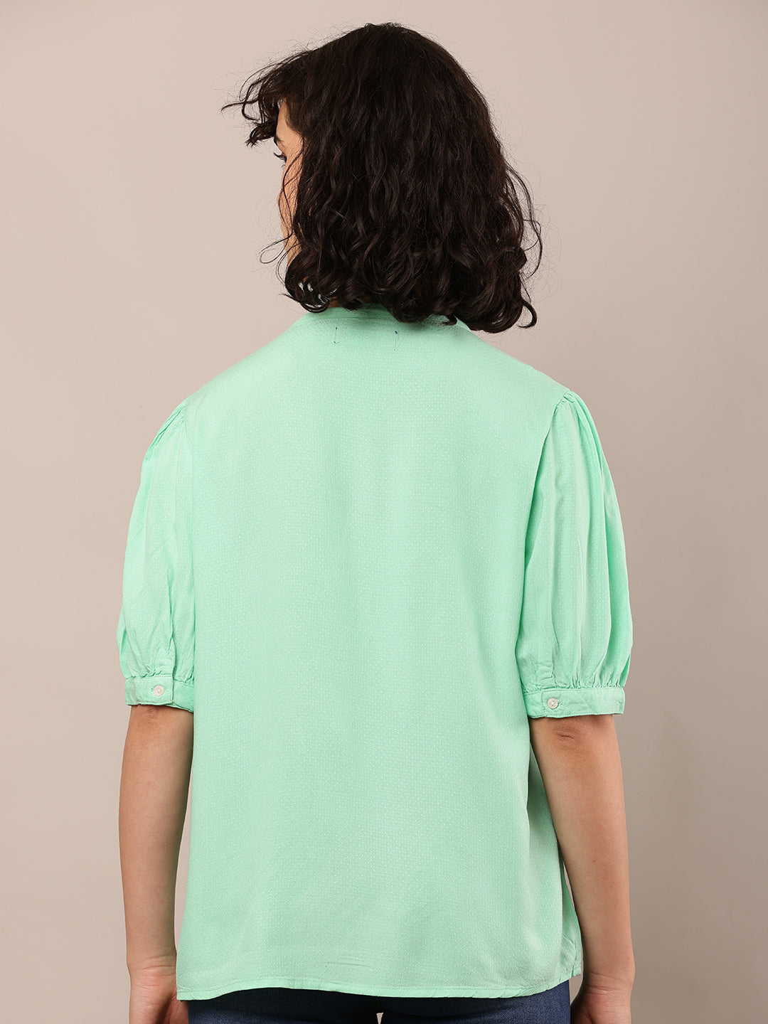 Viscose Short Sleeve with V-Neck Light Green Top