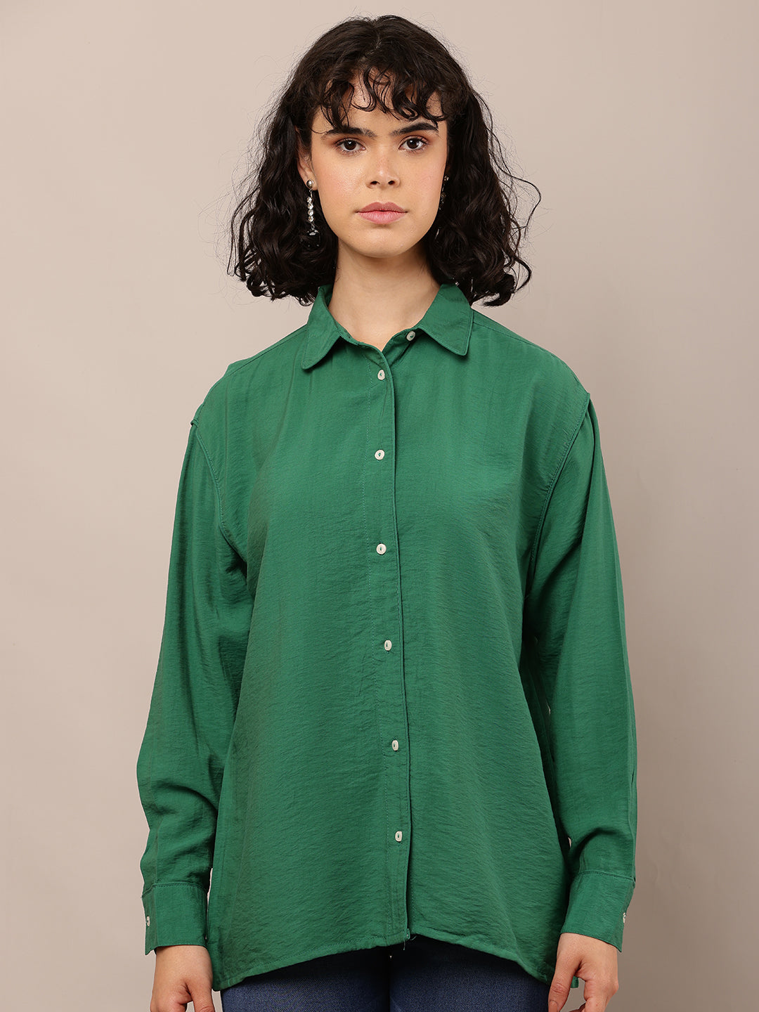 Cotton Full Sleeve with Shirt Collar Green Shirt