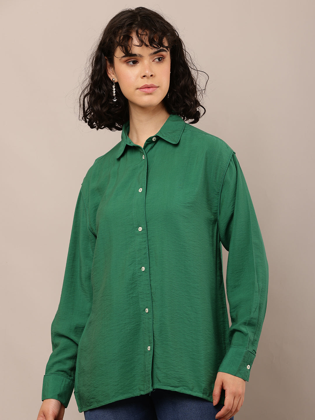 Cotton Full Sleeve with Shirt Collar Green Shirt