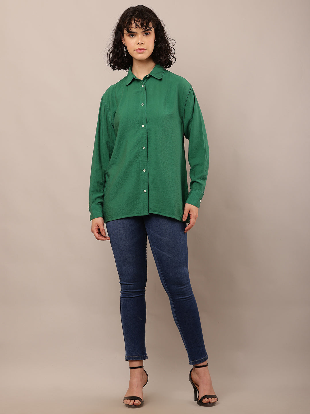 Cotton Full Sleeve with Shirt Collar Green Shirt